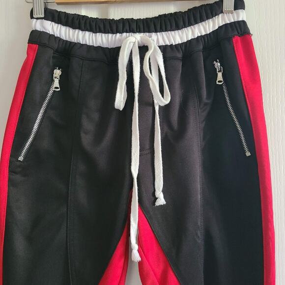 LIFTED ANCHORS Black Red Streetwear Track Pants Zipper Ankles Polyester Men's XS - Picture 2 of 9